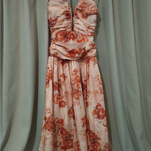 Zimmermann Dresses & Skirts - Zimmermann Pink Floral Strapless Ruched Midi Dress